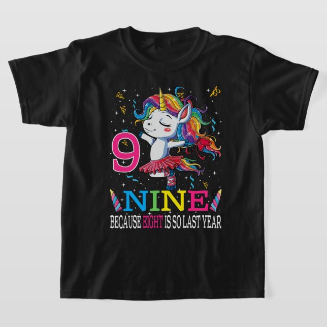 9 Years Old Birthday Girl Gifts Unicorn 9th Birthd T-Shirt (Laydown)