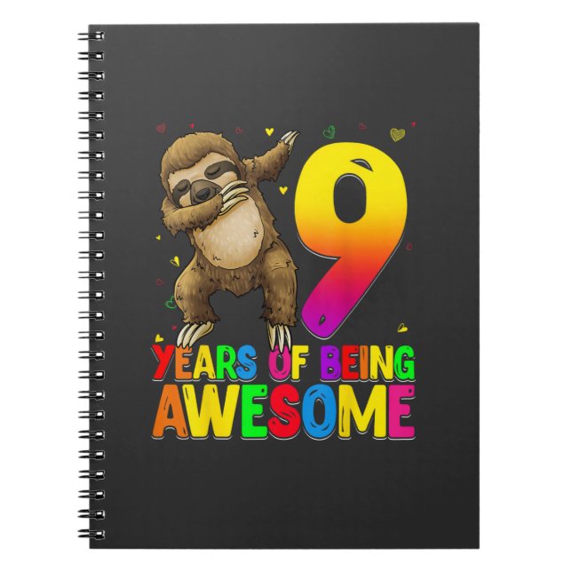 9 Years Old Birthday Sloth Dabbing 9th Birthday Sl Notebook (Front)