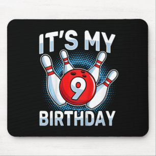 9 Years Old Bowling 9th Birthday Party Boys Girls  Mouse Pad