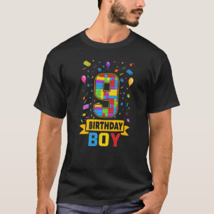 9 Years Old Building Blocks 9th Birthday Boy Maste T-Shirt