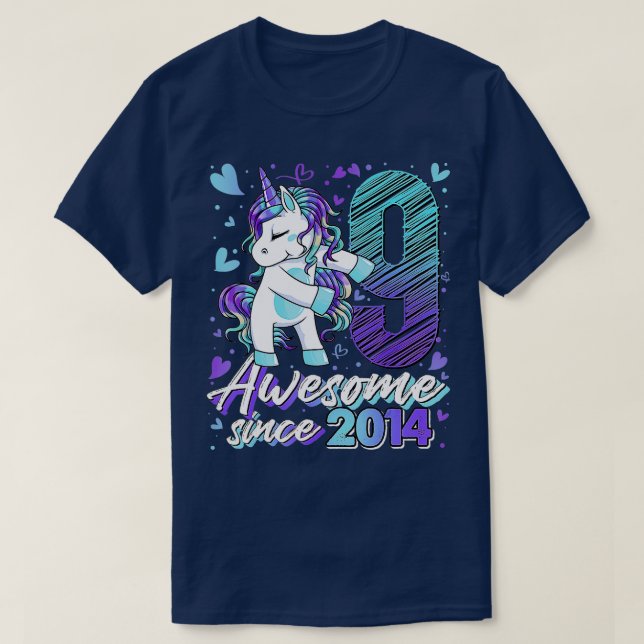 9 Years Old Flossing Unicorn Gifts 9th Birthday Gi T-Shirt (Design Front)