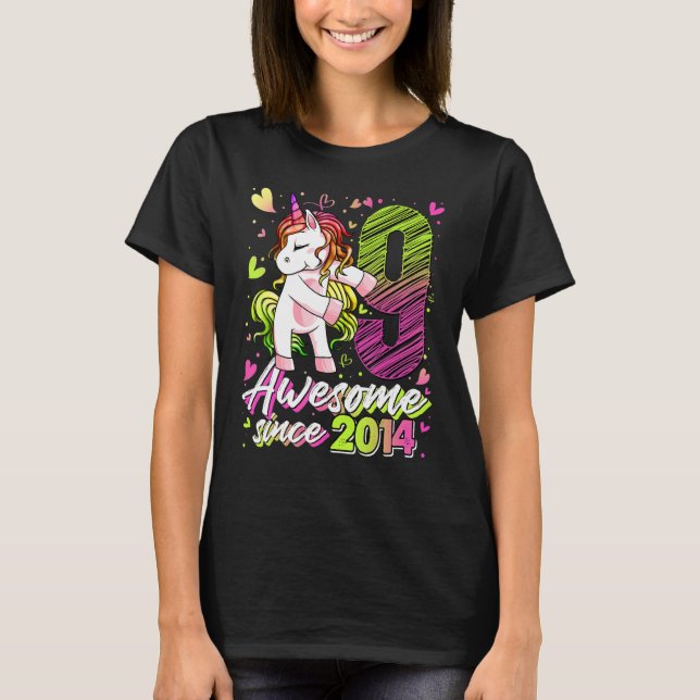 9 Years Old Flossing Unicorn Gifts 9th Birthday Gi T-Shirt (Front)