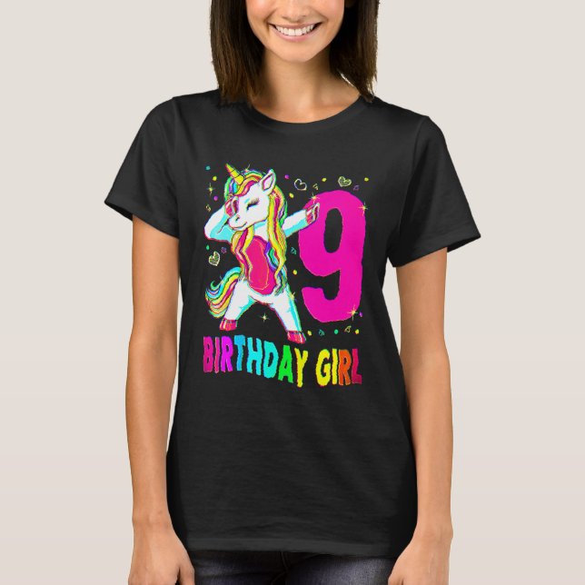 9 Years Old Unicorn Dabbing 9th Birthday Girl Unic T-Shirt (Front)
