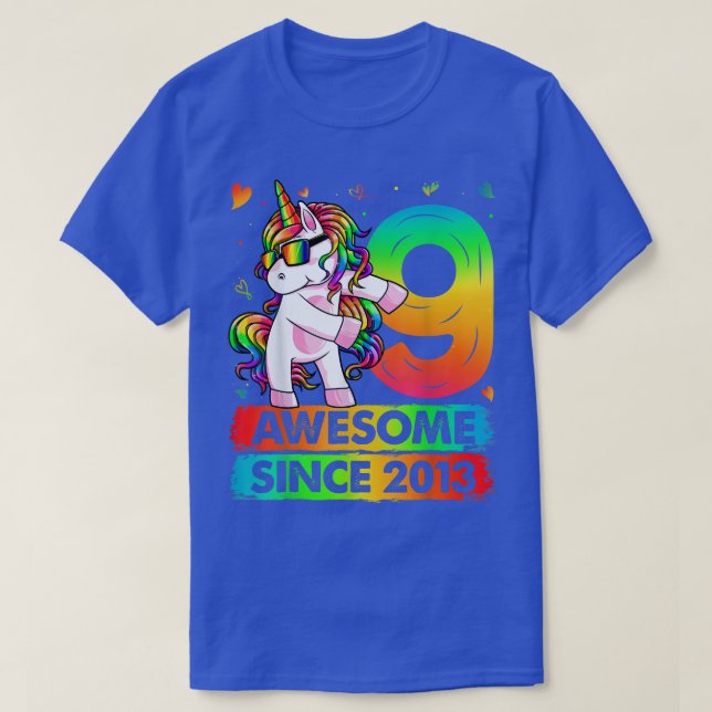 9 Years Old Unicorn Flossing 9th Birthday Girl Uni T-Shirt (Design Front)
