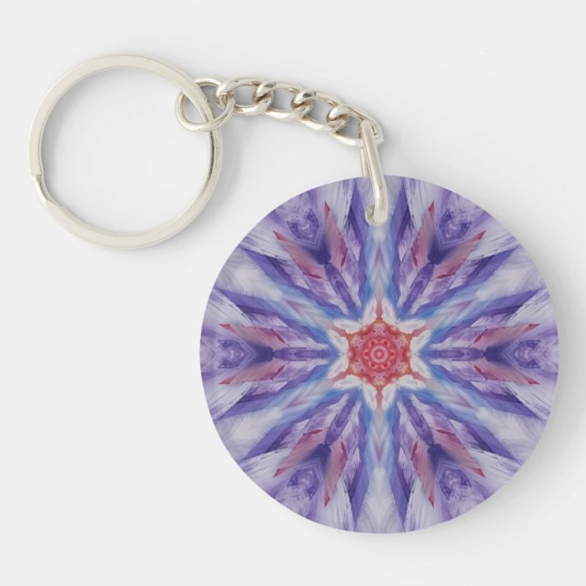 9A Unique Colourful Purple Red White Star Mandala Key Ring (Front)