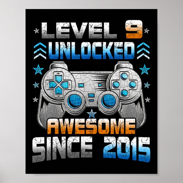 9th 9 Year Old Birthday Kids Boy Gamer 9 Yr Level  Poster (Front)