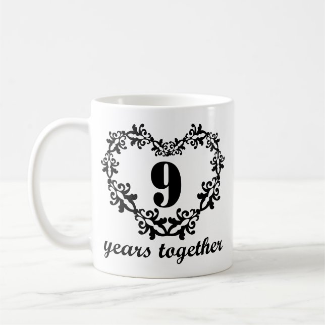9th Anniversary 9 Years Together Heart Gift Mug (Left)