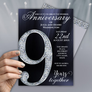 9th Anniversary Diamond Silver Midnight Blue Years Invitation