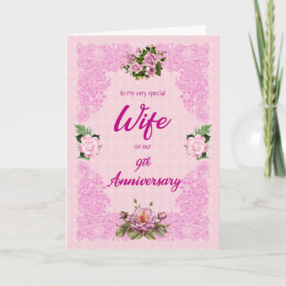 9th Anniversary for Wife with Pink Roses Card
