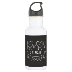 9th Anniversary Gift Chalk Hearts 532 Ml Water Bottle