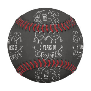 9th Anniversary Gift Chalk Hearts Baseball