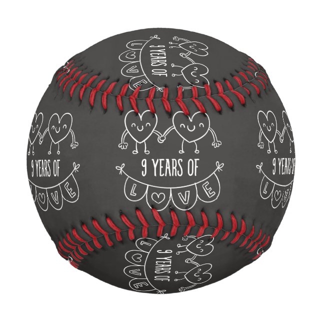 9th Anniversary Gift Chalk Hearts Baseball (Front)