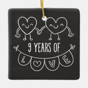 9th Anniversary Gift Chalk Hearts Ceramic Ornament