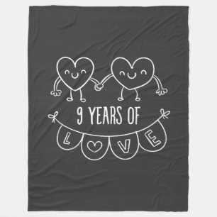 9th Anniversary Gift Chalk Hearts Fleece Blanket