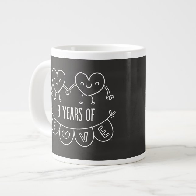 9th Anniversary Gift Chalk Hearts Large Coffee Mug (Front Left)