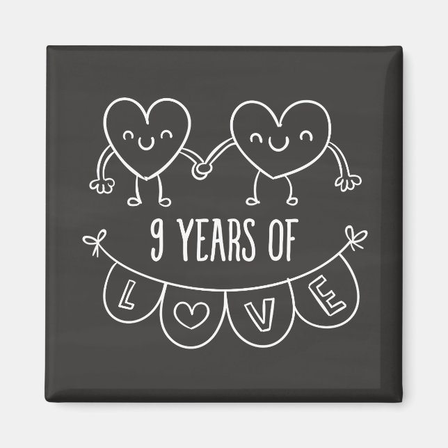 9th Anniversary Gift Chalk Hearts Magnet (Front)