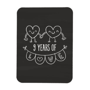9th Anniversary Gift Chalk Hearts Magnet