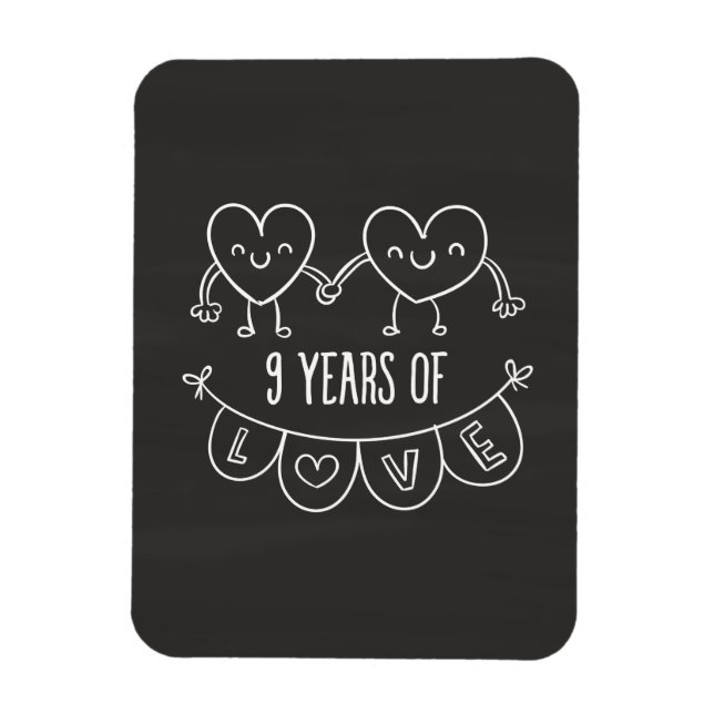 9th Anniversary Gift Chalk Hearts Magnet (Vertical)