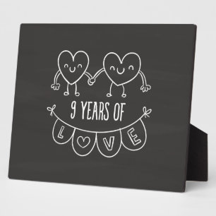 9th Anniversary Gift Chalk Hearts Plaque