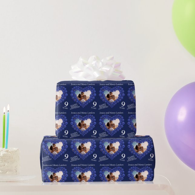 9th anniversary heart photo Lapis Lazuli deep blue Wrapping Paper (Party Gifts)