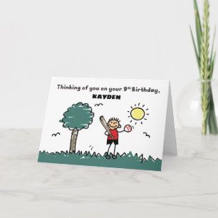 9th Baseball Birthday Custom Name Stick Figure Card