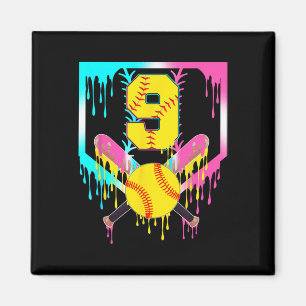 9th Bday Softll Home Plate Drip Ice Cream 9 Year O Magnet