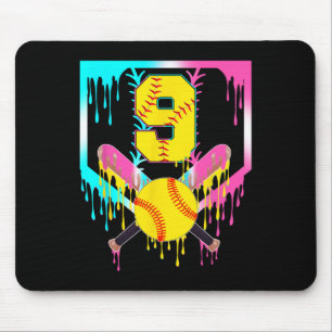 9th Bday Softll Home Plate Drip Ice Cream 9 Year O Mouse Pad