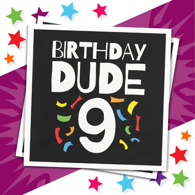 9th Birthday 9 Year Old Boy Party Birthday Dude 9 Napkin (Creator Uploaded)