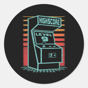 9th Birthday 9 Year Old Retro Gamer Level Up Unloc Classic Round Sticker
