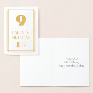 9th Birthday: Art Deco Inspired Look "9" & Name Foil Card