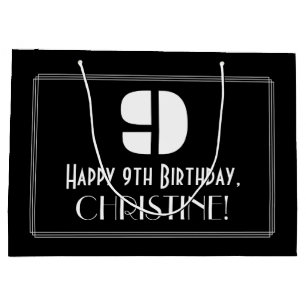 9th Birthday ~ Art Deco Inspired Look "9" + Name Large Gift Bag
