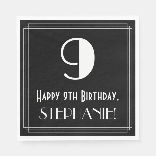 9th Birthday ~ Art Deco Inspired Look "9", Name Napkin (Front)