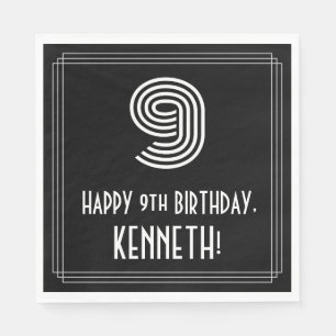 9th Birthday: Art Deco Inspired Look "9" + Name Napkin