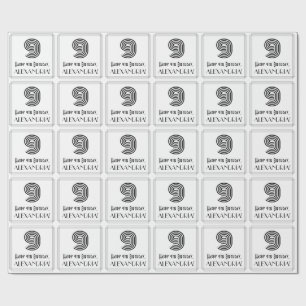 9th Birthday: Art Deco Inspired Style "9" + Name Wrapping Paper