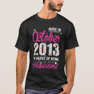9th Birthday Awesome Since October 2013 Floral T-Shirt