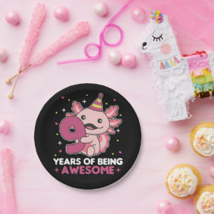 9th Birthday Axolotl Nine Year Old Cute Axolotls S Paper Plate