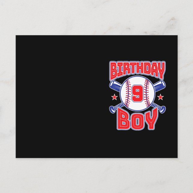 9th Birthday Baseball Big Number Nine 9 Year Old Postcard (Front)