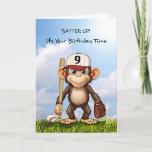 9th Birthday Baseball Birthday Monkey Bat Ball Card