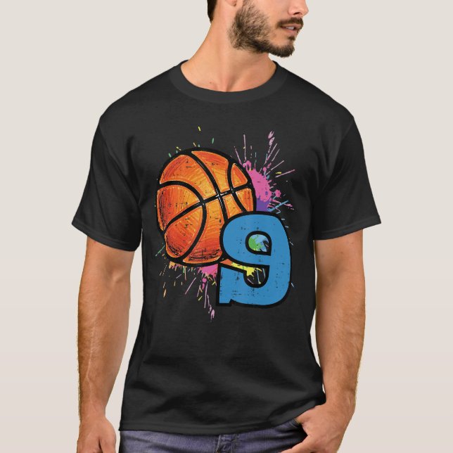 9th Birthday Basketball 9 Year Old Bday Sports Boy T-Shirt (Front)
