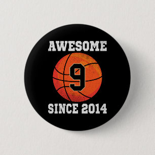 9th Birthday Basketball Lover 9 Years Old Vintage 6 Cm Round Badge