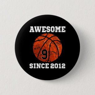 9th Birthday Basketball Lover Gift 9 Years Old Vin 6 Cm Round Badge