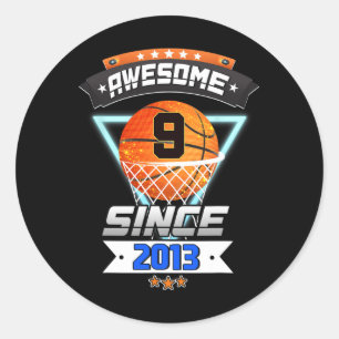 9th Birthday Basketball Player 9 Years Old Boy Gi Classic Round Sticker