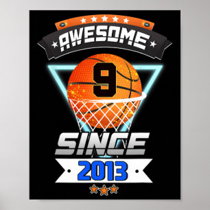 9th Birthday Basketball Player 9 Years Old Boy Gi Poster
