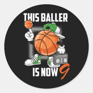 9th Birthday Basketball Player Fun 9 Years Old Kid Classic Round Sticker