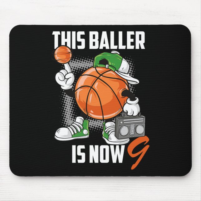 9th Birthday Basketball Player Fun 9 Years Old Kid Mouse Pad (Front)