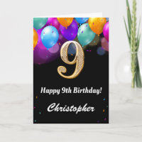 9th Birthday Black and Gold Colourful Balloons Car