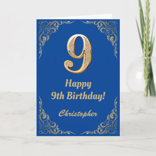 9th Birthday Blue and Gold Glitter Frame Card