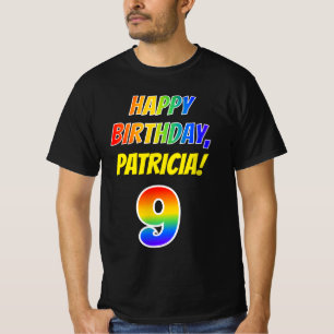 9th Birthday — Bold, Fun, Rainbow 9, Custom Name T-Shirt