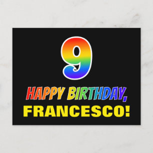 9th Birthday: Bold, Fun, Simple, Rainbow 9 Postcard