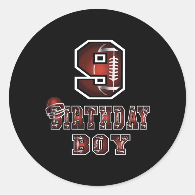 9th Birthday Boy 9 Years Old Football Lover Theme  Classic Round Sticker (Front)